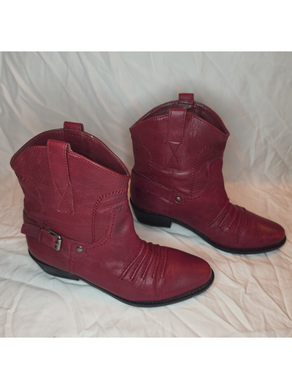 Franco Sarto Waco Red Leather Western Cowboy Ankle Boots Women’s Size 6M